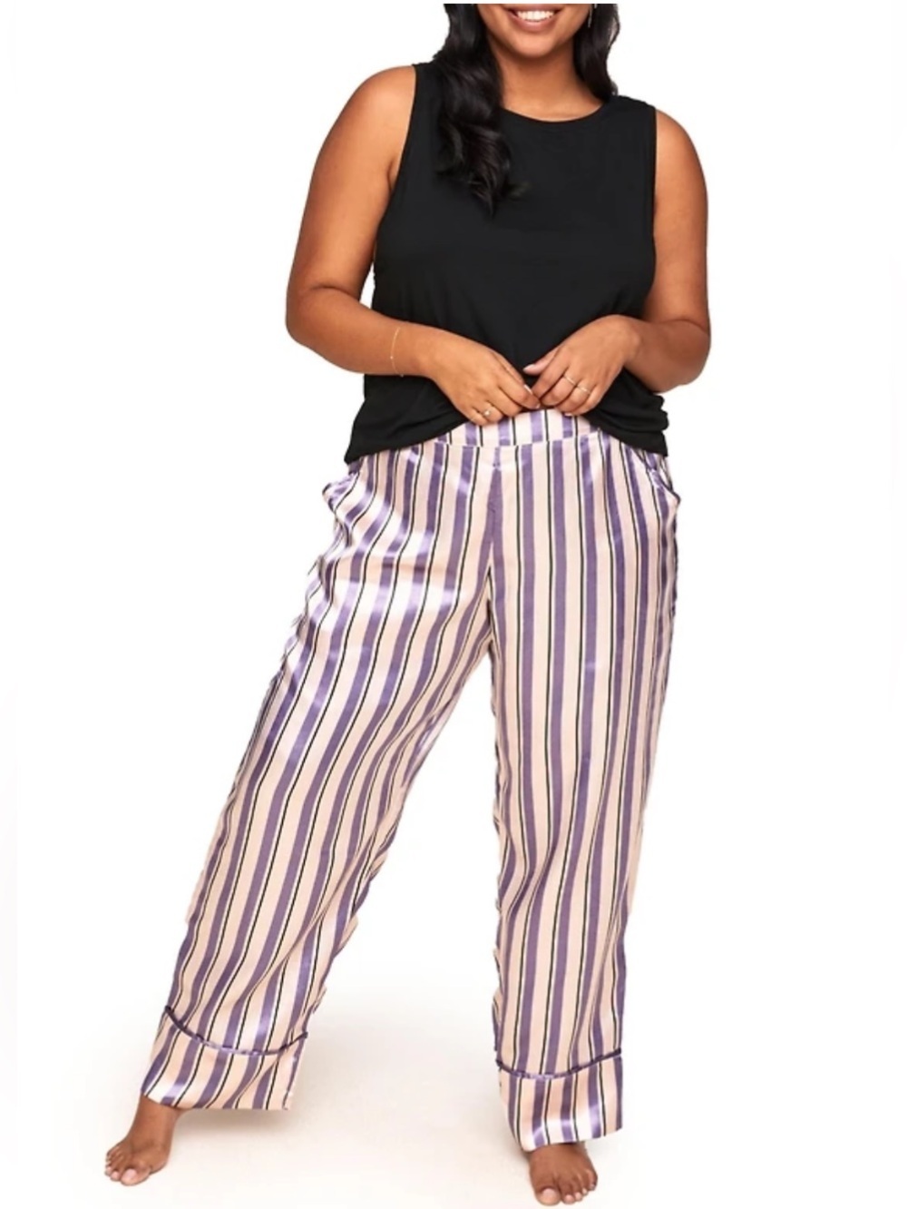 Adore Me Lavender and Cream Striped payama.